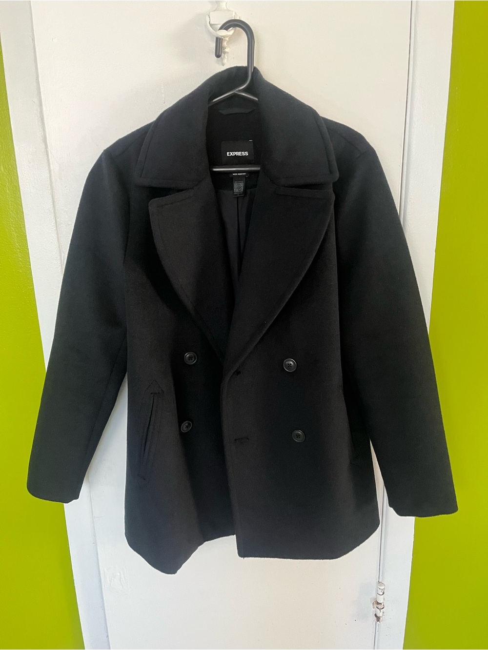 Express Men's Double-Breasted Black Peacoat